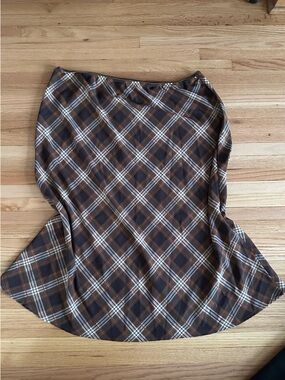 Plaid Brown Flowy Maxi Skirt